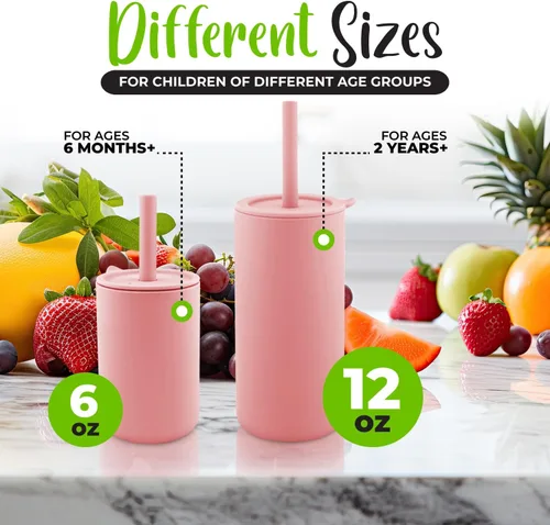 Miniatura 3 de Vasos de silicona para batidos con pajilla, vaso de entrenamiento irrompible con popote para bebés y niños pequeños para menos desorden, taza