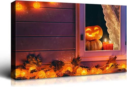 Miniatura 11 de Denozer - Pintura artística de pared de Halloween, impresión artística sobre lienzo para dormitorio, sala de estar, decoración de pared del hogar