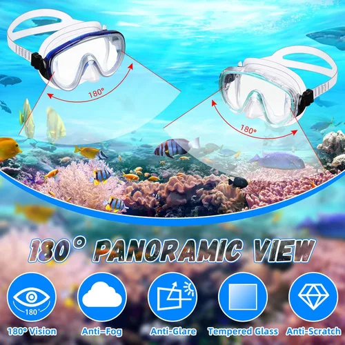 Miniatura 6 de 4 Pcs Adult Swim Goggles Swimming Goggles with 4 Pair Earplugs Anti Fog Snorkel Mask Clear View Tempered Glass Scuba Mask Waterproof Diving Mask