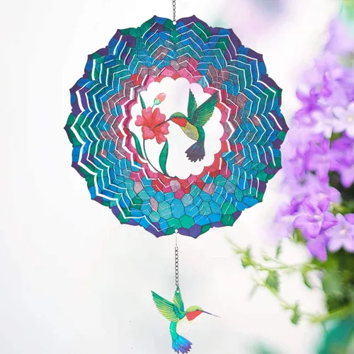 Miniatura 3 de Molinillos de viento colgantes, molinillo de viento cinético de colibrí 3D de 12 pulgadas para decoración de patio y jardín, acero inoxidable