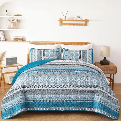 Miniatura 26 de WONGS BEDDING Juego de Edredón Boho Tamaño Full, Juego de Edredones Bohemios Grises de 3 Piezas, Juego de Ropa de Cama Cubrecama de Microfibra