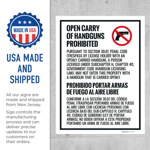 Miniatura 5 de Concealed Carry Prohibited Texas Penal Code Bilingual Sidewalk Sign Kit, (SI-74332) 18x24 Inches, Replacement Panels (2 Pack) 160 Mil Thick