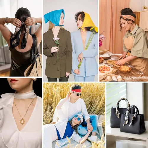 Miniatura 9 de Zando Bufanda de seda cuadrada de gasa de color sólido, bufandas retro para mujer, bufandas para el cuello, bufanda, monedero, bufanda