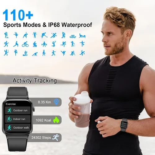 Miniatura 4 de Reloj inteligente para hombres y mujeres, rastreador de fitness, monitor de ritmo cardíaco, reloj inteligente táctil HD de 1.85" para Android iOS