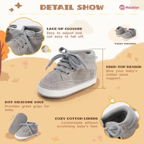 Miniatura 5 de Meckior Zapatos deportivos de tobillo para bebés y niñas pequeños, suela antideslizante suave, piel sintética, mocasines para bebés recién nacidos