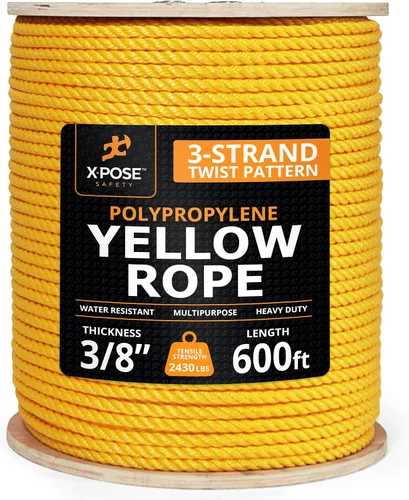 Miniatura 85 de Cuerda de polipropileno trenzado amarilla, 1/2 pulgada de grosor x 50 pies de largo, cuerdas de polietileno resistentes para uso en exteriores