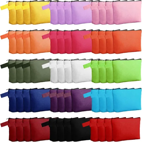 Miniatura 9 de Reginary Bolsa de maquillaje de lona a granel, bolsa de cosméticos de viaje versátil en blanco con cremallera para mujer, bolso de manualidades