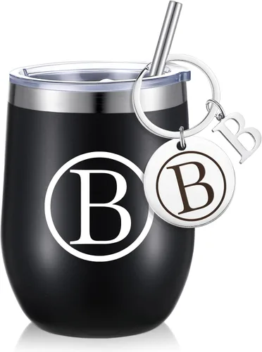 Miniatura 10 de Dandat - Vaso de vino personalizado con llavero de 12 onzas, taza de viaje de acero inoxidable negra con tapa y popote para empleados, profesores