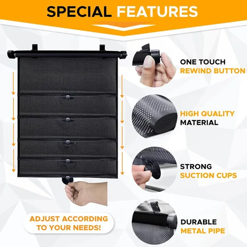 Miniatura 3 de EcoNour Persianas de ventana de automóvil (paquete de 4) Parasol enrollable retráctil para niños Persianas de ventana de bebé para ofrecer una