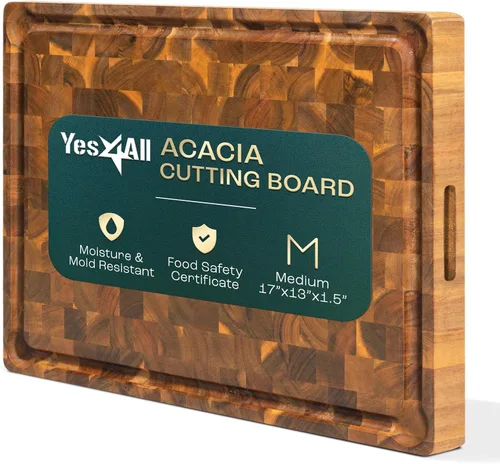 Yes4All Tablas de cortar de acacia duraderas para cocina, [17''L x 13''A x 1.5" de grosor] Tabla de cortar de veta final mediana, tablas de cortar