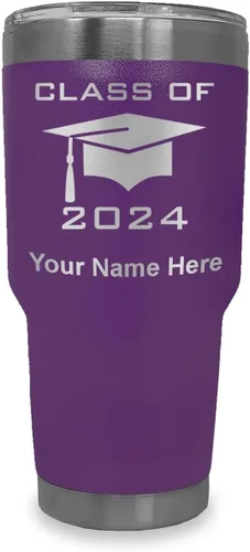 Miniatura 11 de LaserGram Vaso aislado al vacío de 20 onzas, grado de tapa clase de 2024, 2025, 2026, 2027, 2028, grabado personalizado incluido (negro)