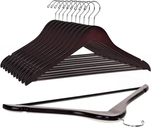 Miniatura 21 de Perchas de madera de calidad – Juego de 20 perchas ligeramente curvadas – Perchas de madera maciza con elegantes ganchos cromados – Ropa resistente