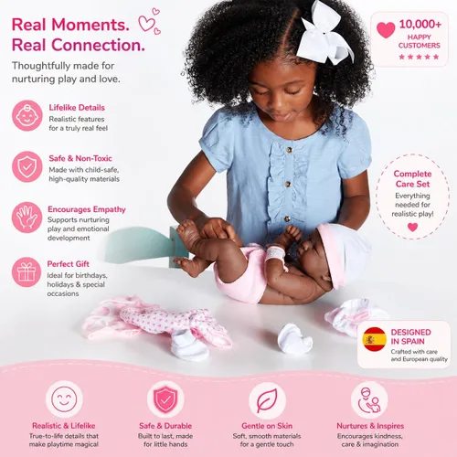 Miniatura 3 de JC Toys - Juego de regalo de 8 piezas de muñeca bebé Layette La Newborn Nursery Muñeca recién nacida afroamericana realista de 14 pulgadas