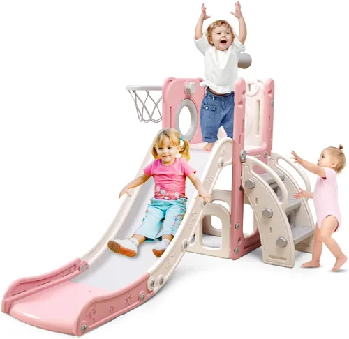 Miniatura 8 de 6 in 1 Toddler Playset with Slide,Toddler Slide,Slide for Kids with Basketball Hoop,Ball,Ring Toss,Kids Slide Toddler Playground Toddler Slide