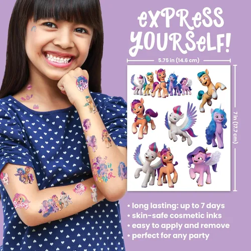 Miniatura 3 de Savvi - 50 Tatuajes temporales de My Little Pony: tinta segura para la piel, ideal para fiestas de cumpleaños, regalos para niños y niñas de 4-12