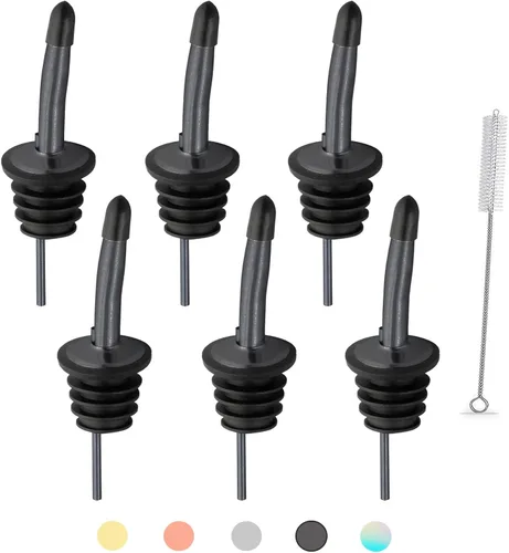 WAFJAMF Juego de 6 Picos Vertedores de Licor, Vertedores de Botellas de Licor de Acero Inoxidable con Tapas Antipolvo de Goma, para Verter Líquidos,