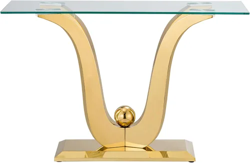 Miniatura 31 de Mesa de centro de cristal de lujo, mesa de centro de sofá de 47 pulgadas con marco de acero inoxidable dorado y parte superior de vidrio negro, mesa
