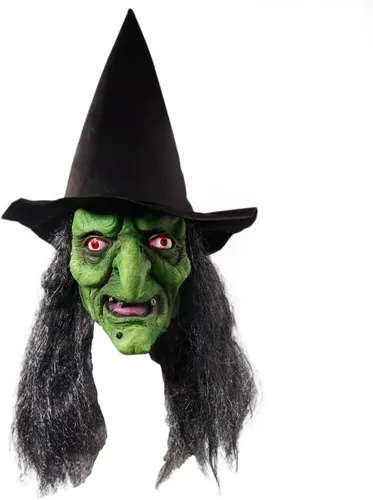 Máscara de bruja de anciana, máscara de disfraz de Halloween con cabello y sombrero, espeluznante fiesta de miedo, accesorio de cosplay, máscara de
