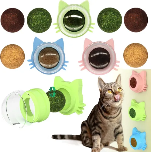 Miniatura 7 de 4 juguetes de hierba gatera para gatos, juguetes para gatos, 4 sabores, bola de vid plateada en la pared, golosinas masticables para limpiar