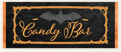Stupell Industries Placa de pared espeluznante con forma de barra de caramelo, diseño de murciélago de Halloween, color naranja y negro, 17 x 7