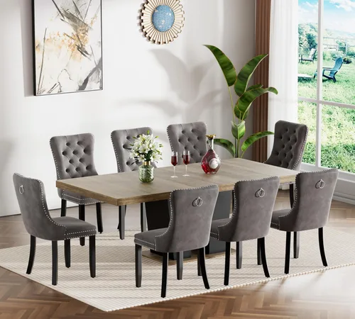 Miniatura 51 de Henf Juego de mesa de comedor extensible de 7 piezas para 6, 160 cm-200 cm Mesa de cocina extensible de grano de mármol blanco con 6 sillas Blanco