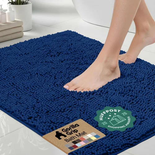 Miniatura 47 de Gorilla Grip - Tapete de baño afelpado, absorbente, peludo, de felpilla, para base de inodoro cuadrada, reverso de goma, suave, de microfibra, claro