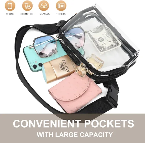 Miniatura 4 de Riñonera transparente para mujer, impermeable, pequeña, transparente, con correa ajustable, bolsa transparente aprobada para estadios, Negro 3