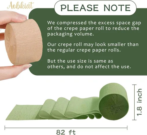 Miniatura 5 de AOBKIAT Decoraciones para fiesta de boda, 5 rollos de serpentinas de papel crepé color verde oliva y caqui para boda boho verde, cumpleaños