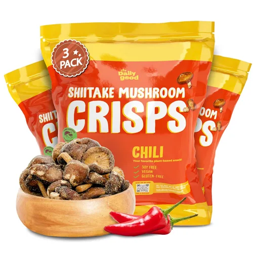 Miniatura 12 de The Daily Good Shiitake Crisps - Paquete de 3 chips de hongos, sin gluten, sin OGM, sabores original, wasabi y chile mexicano, alimentos