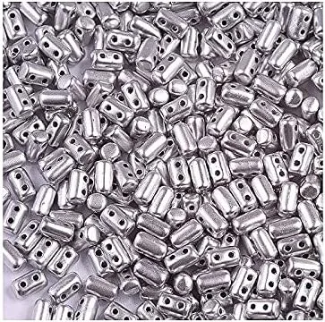 Miniatura 16 de Cilindro de cuentas de vidrio prensado Matubo Rulla de 0.35 oz con dos agujeros, 0.118 x 0.197 in, color plateado Tweedy Tweedy Silver