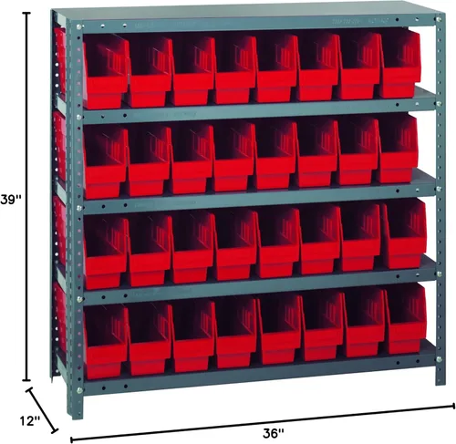 Miniatura 117 de Quantum QSBU-245BK Heavy Duty Shelving Unit with (7) Shelves and (24) QUS245 Black Bins for Garage Warehouse Storage Distribution 400 lb Load