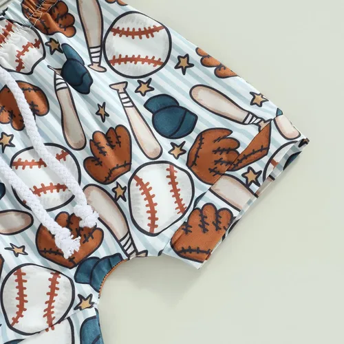 Miniatura 7 de Karuedoo Conjunto de camiseta de béisbol de manga corta para bebé niño, 2 piezas, ropa de verano