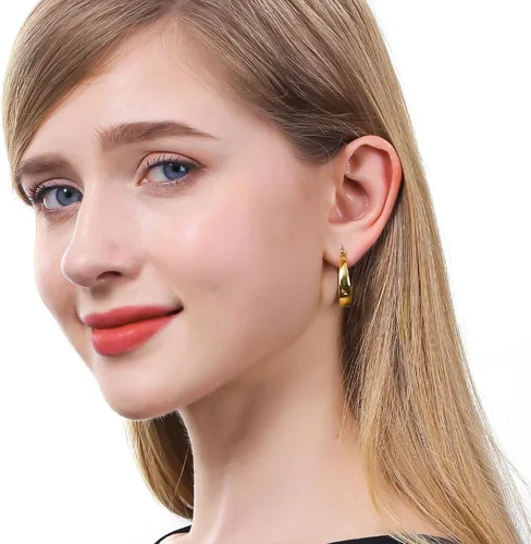 Miniatura 2 de ToHeart Aretes de aro de oro de 14 quilates para mujer, aretes de aro rectangulares chapados en oro pequeños