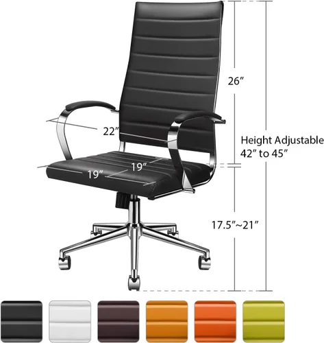 Miniatura 3 de Silla de oficina ergonómica, silla de escritorio giratoria ajustable con reposabrazos en cuero vegano, silla de respaldo alto para soporte lumbar