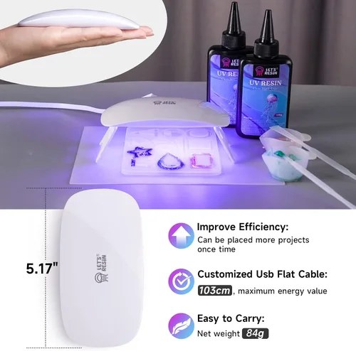 Miniatura 2 de LET'S RESIN Mini Luz UV para Resina, Luz Portátil con 2.5 Veces Más de Energía, UV Lámpara de Peso Ligero de 84g para Curado Más Rápido, Suministros