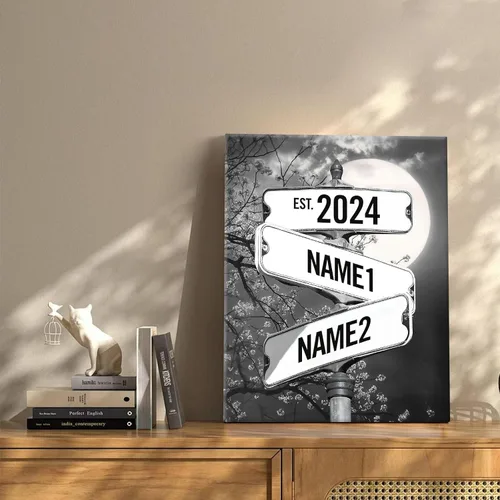 Miniatura 45 de Impresiones en lienzo personalizadas: letrero de calle Crossroads para parejas, arte de pared, nombres y fechas, regalo personalizado, impresión