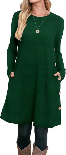 Miniatura 3 de OFEEFAN Vestido largo de manga larga para mujer, trajes de otoño con bolsillos y botones
