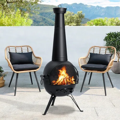 Miniatura 9 de SINGLYFIRE Chiminea Chiminea - Chimenea para exteriores para patio o patio trasero, hoguera de madera con cubierta de chimenea sin óxido, hierro