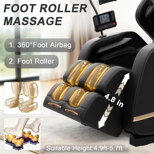 Miniatura 7 de Megashock SL Track 2026 Silla de masaje de cuerpo completo, silla de masaje de gravedad cero con calor trasero, 12 rodillos fijos, masaje de pies
