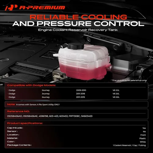 Miniatura 2 de A-Premium Tanque de depósito de refrigerante del motor presurizado delantero con tapa y tubo compatible con Dodge 2009-2010 Journey 2.4L 3.5L