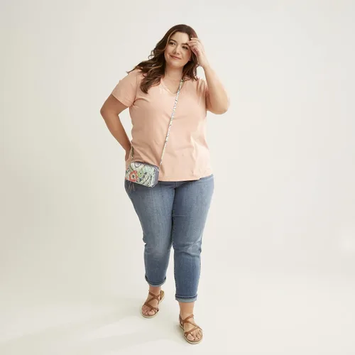 Miniatura 5 de Vera Bradley Bolso cruzado de algodón todo en uno para mujer con protección RFID, Coral floral
