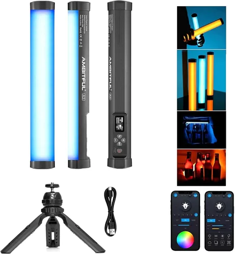 Miniatura 10 de AMBITFUL Varita de luz LED RGB A2 - Barra de luz magnética de video a todo color, luz de tubo de mano con 29 efectos, 2500-8500K, 2500mAh, CRI 95+