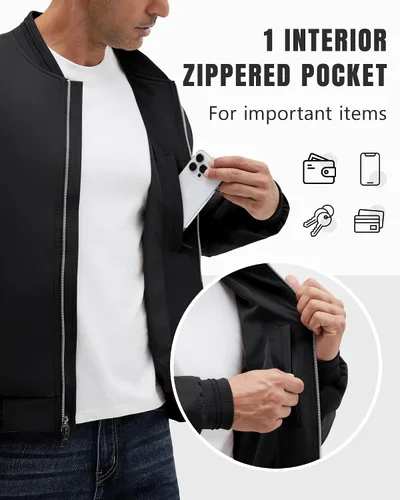 Miniatura 21 de Polu Chaquetas bomber para hombre con bolsillos, chaquetas cortavientos ligeras, cremallera de 2 vías, abrigo casual de negocios para otoño e