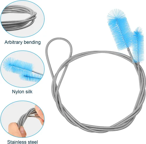 Miniatura 2 de Juego de 12 cepillos de filtro de acuario flexible de doble extremo para limpieza de tuberías de manguera de acero inoxidable de nailon largo