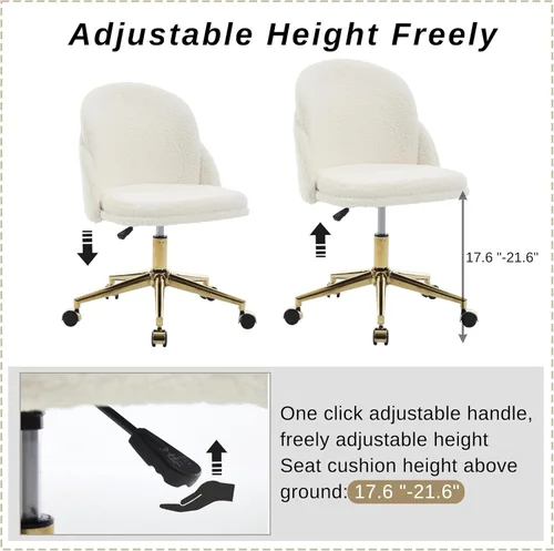 Miniatura 5 de Silla de escritorio de piel sintética, cómoda silla de tocador de maquillaje, moderna silla giratoria tapizada esponjosa con ruedas, base de metal