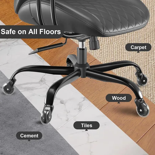 Miniatura 6 de E-Ser Silla de escritorio de cuero, silla de oficina moderna de mediados de siglo, negro Soporte lumbar, ergonómico, giratorio de 360°, ruedas