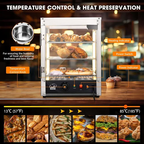 Miniatura 6 de WeChef - Calentador de alimentos comercial de 3 niveles, calentador de pizza, calentador de pastelería para restaurante, cafetería, bufé, 15 x 15 x