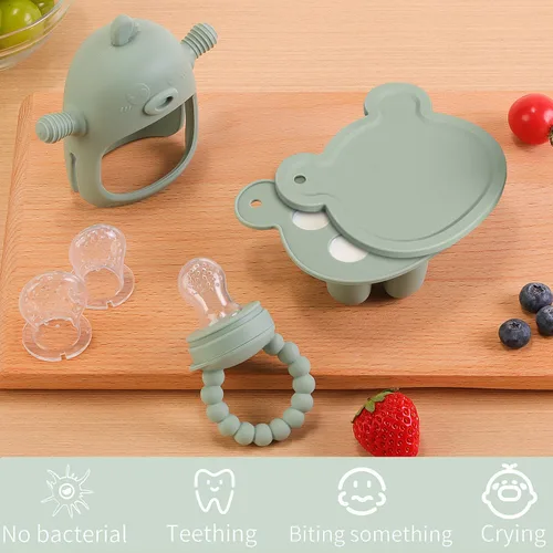 Miniatura 2 de Juego de alimentador de frutas y alimentos 3 en 1 para bebés, molde de paletas de leche materna con bandeja congeladora, juguete para aliviar