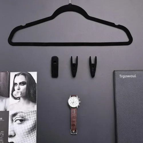 Miniatura 5 de Trgowaul Clips de terciopelo para colgar pantalones, clips de terciopelo, clips de dedo fuertes, perfectos para perchas finas de terciopelo