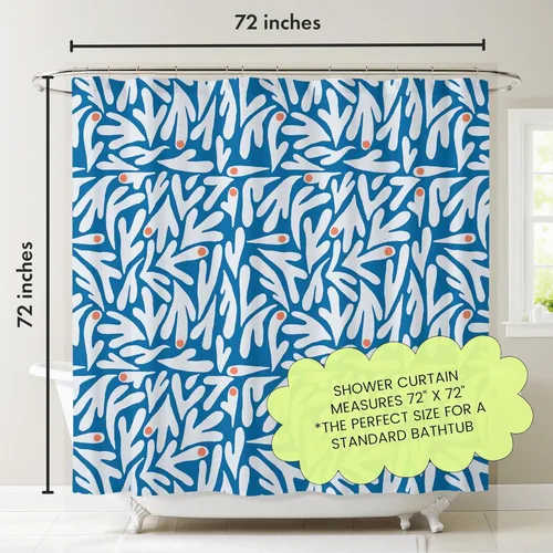 Miniatura 3 de Matisse - Cortina de ducha de tela moderna bohemia azul y blanca, cortina de ducha de arte floral abstracto, 72 x 72 pulgadas (Matisse)